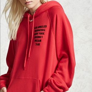 FOREVER 21 city graphic fleece red hoodie